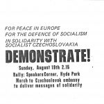 Leták informující o konání demonstrace na podporu vlády ČSSR. / Leaflet informing about the demonstration to support the government of the Czechoslovak Socialist Republic.