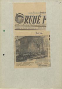 Caption from the Rudé právo daily that documented the successful application of the trolley-and-track equipment designed by prof. Wünsch during the relocation of the Chapel of St. Sebastian in Uherské Hradiště