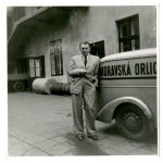 Kožíšek in front of the editorial car