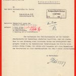 Dálnopis německého státního ministra pro Čechy a Moravu Karla H. Franka určený říšskému ministrovi spravedlnosti Otto G. Thierackovi, Praha, 31. srpen 1943. Obsahoval konkrétní návrh na zmírnění trestu smrti nad Štěpánem Hrdinou na osm let odnětí svobody. (ABS, f. Německé soudy v Říši, sign. 141-109-7)
